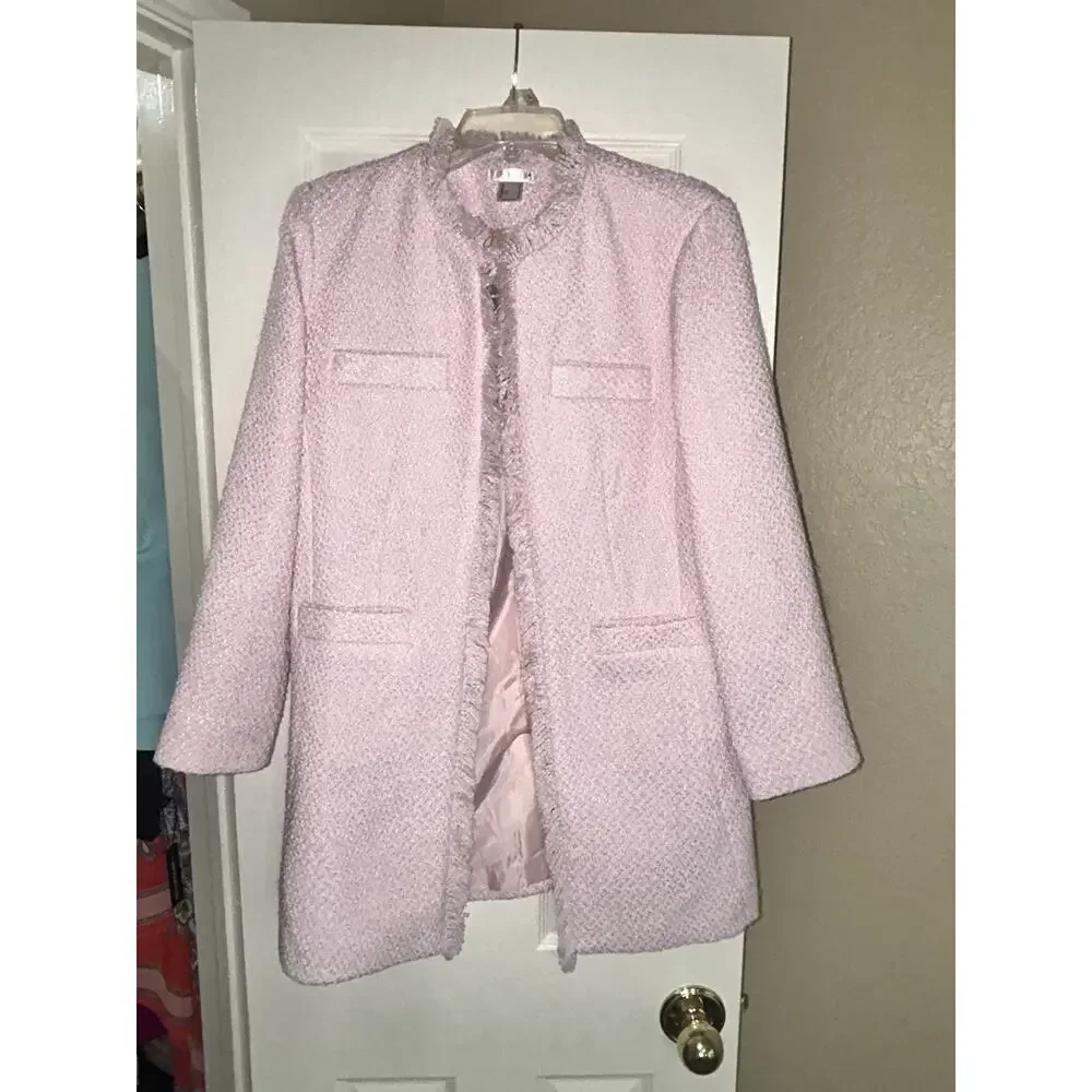Venus Open Front Tweed Fringe Jacket, light pink Long size medium Size 8 Career - Picture 9 of 12